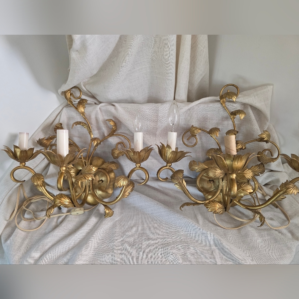 Wall Sconces, Wall Lighting, Gold Leaf, Lamps, Lights, Vintage 1960s